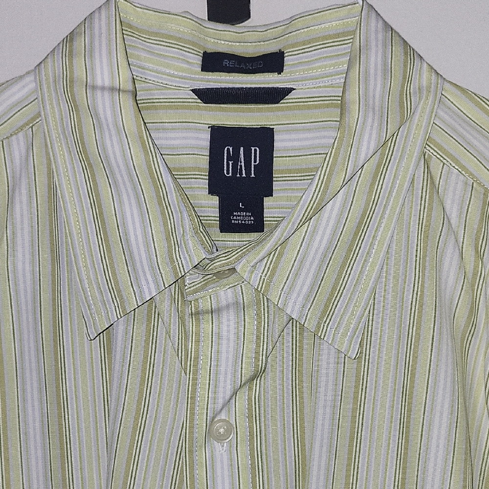 GAP Men's Casual Light Green Striped Shirt